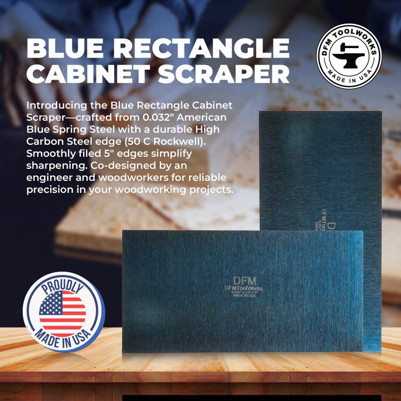 DFM Tool Works Rectangle Card Scraper - Precision Cabinet Multi-use Scraper for Woodworking, Wood Fine Finishers, Glue Scraper, Quality Handcrafted Card Shaping Tool - Made in USA, 1 Quantity - Blue - Image 2